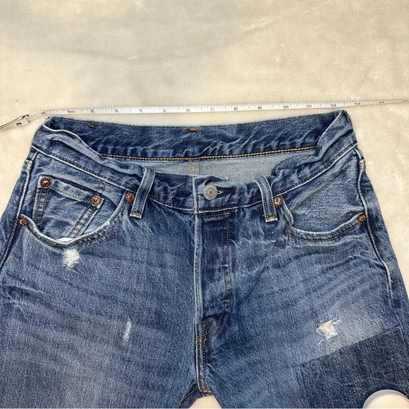 Levi's 501 Color-block Patchwork Ragged Lands Raw Hem Slim Straight Denim Jeans - Picture 9 of 16